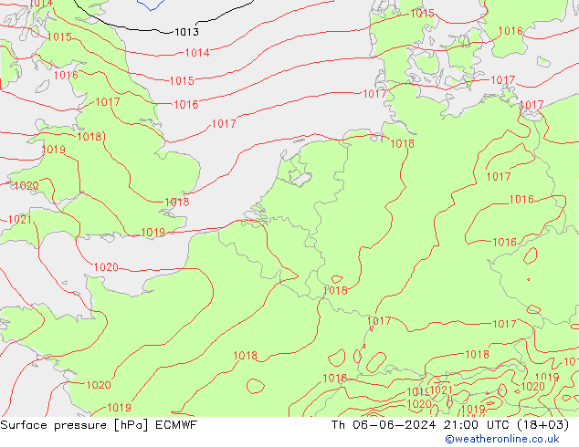 Luchtdruk (Grond) ECMWF do 06.06.2024 21 UTC