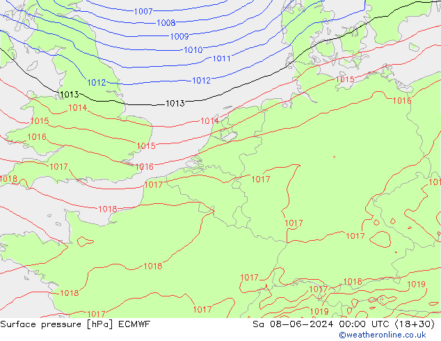 Luchtdruk (Grond) ECMWF za 08.06.2024 00 UTC