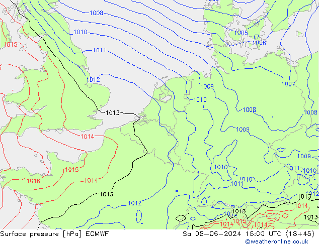 Surface pressure ECMWF Sa 08.06.2024 15 UTC