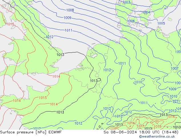 pressão do solo ECMWF Sáb 08.06.2024 18 UTC