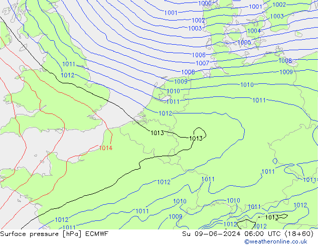 Surface pressure ECMWF Su 09.06.2024 06 UTC