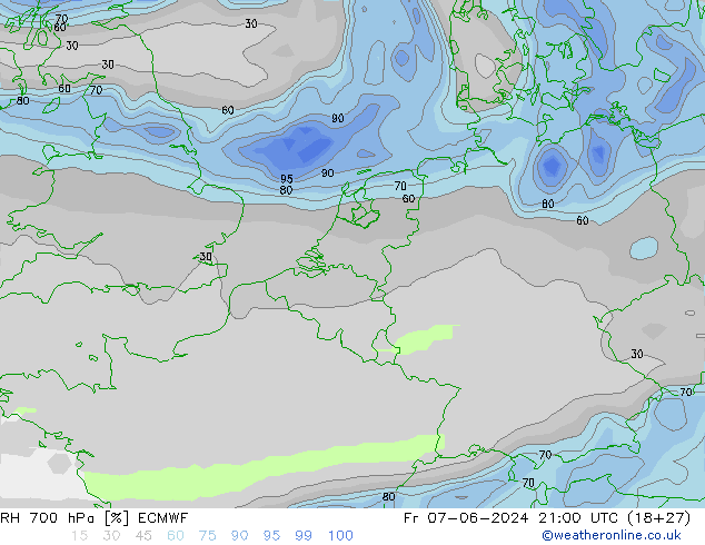Humidité rel. 700 hPa ECMWF ven 07.06.2024 21 UTC