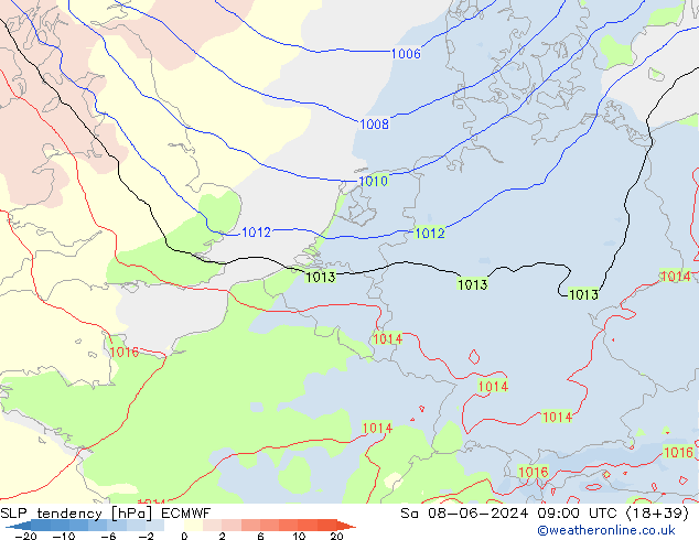 SLP tendency ECMWF So 08.06.2024 09 UTC