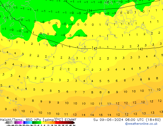 Z500/Rain (+SLP)/Z850 ECMWF Su 09.06.2024 06 UTC