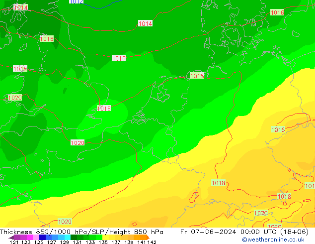 Thck 850-1000 hPa ECMWF 星期五 07.06.2024 00 UTC