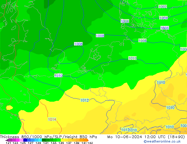 Thck 850-1000 hPa ECMWF Mo 10.06.2024 12 UTC