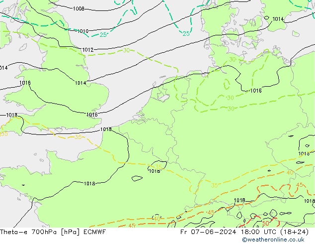 Theta-e 700hPa ECMWF Fr 07.06.2024 18 UTC