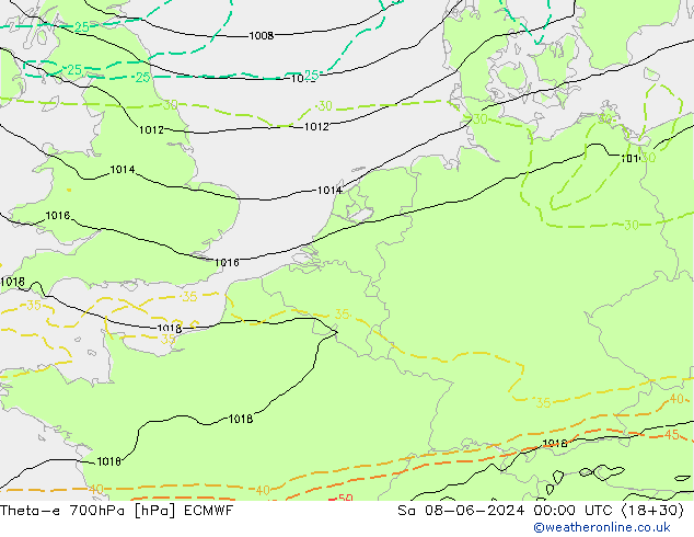 Theta-e 700hPa ECMWF za 08.06.2024 00 UTC