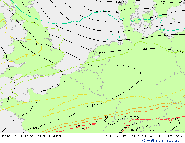 Theta-e 700hPa ECMWF So 09.06.2024 06 UTC