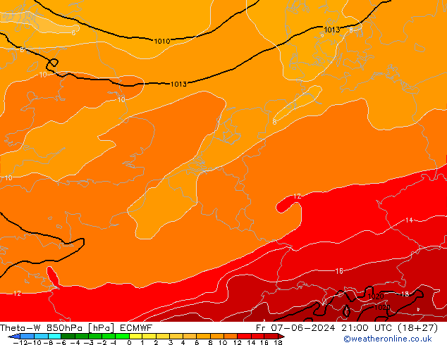 Theta-W 850hPa ECMWF Fr 07.06.2024 21 UTC