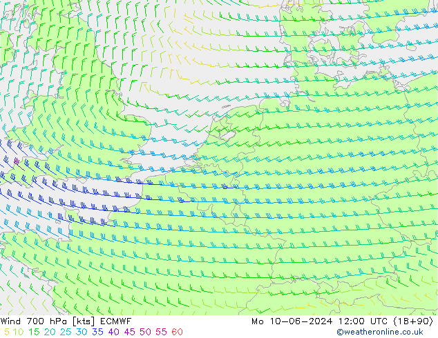 Wind 700 hPa ECMWF ma 10.06.2024 12 UTC