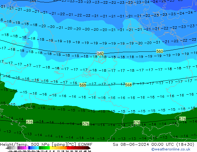 Z500/Rain (+SLP)/Z850 ECMWF so. 08.06.2024 00 UTC