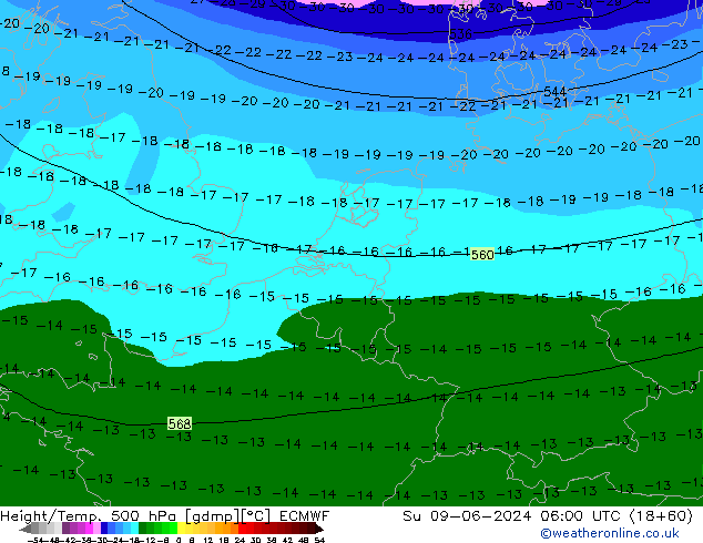 Z500/Regen(+SLP)/Z850 ECMWF zo 09.06.2024 06 UTC