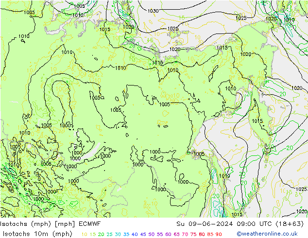 Isotachs (mph) ECMWF  09.06.2024 09 UTC