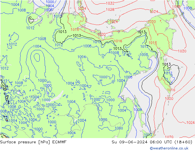 Surface pressure ECMWF Su 09.06.2024 06 UTC