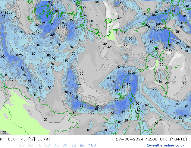 RH 850 hPa ECMWF Pá 07.06.2024 12 UTC