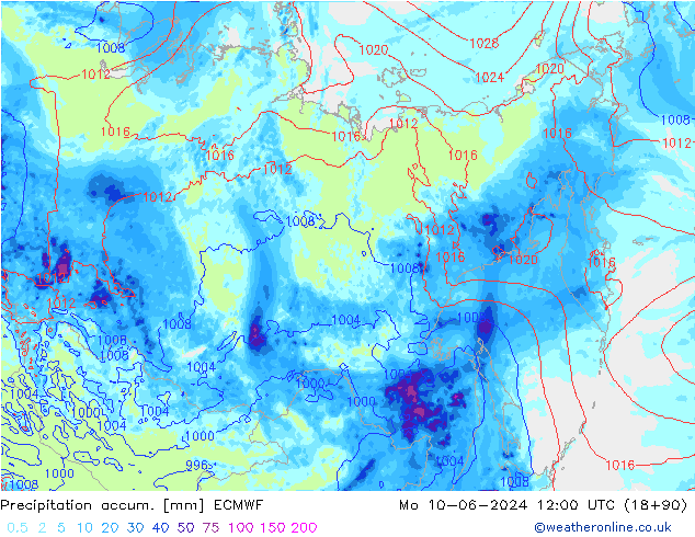 Toplam Yağış ECMWF Pzt 10.06.2024 12 UTC