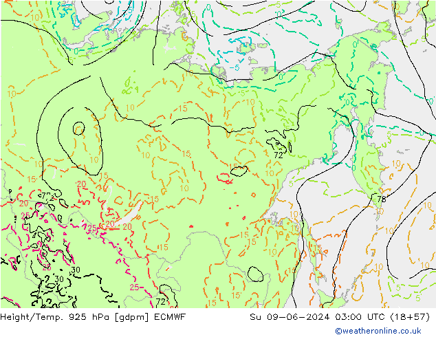 Height/Temp. 925 hPa ECMWF Su 09.06.2024 03 UTC