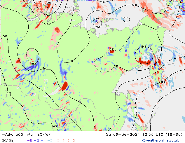 T-Adv. 500 hPa ECMWF zo 09.06.2024 12 UTC