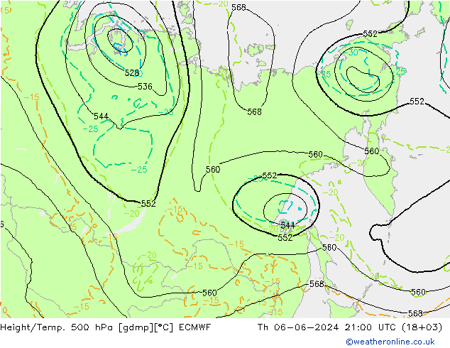 Geop./Temp. 500 hPa ECMWF jue 06.06.2024 21 UTC