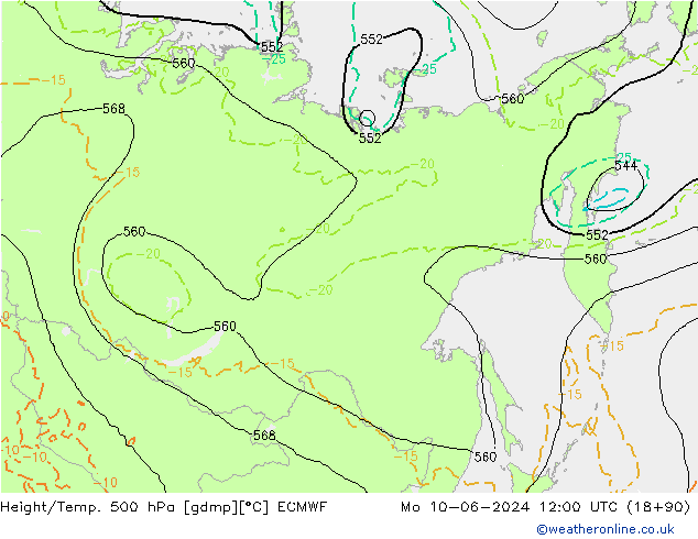 Height/Temp. 500 hPa ECMWF Mo 10.06.2024 12 UTC