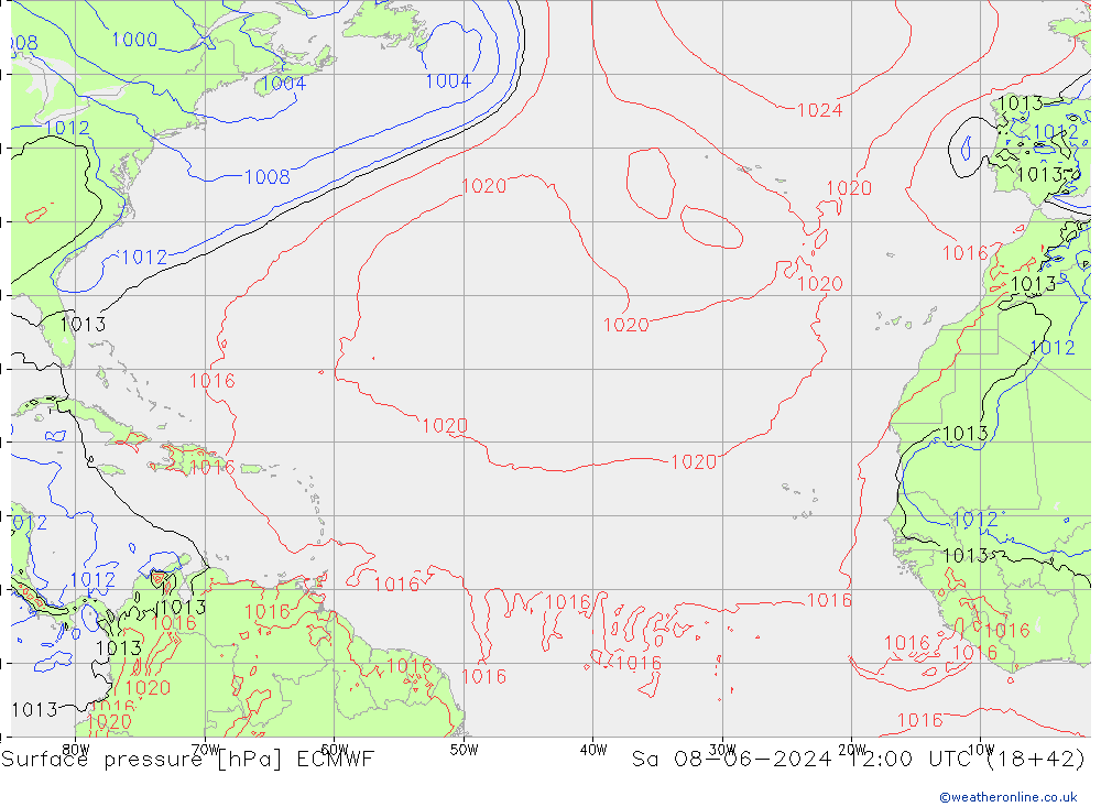 pressão do solo ECMWF Sáb 08.06.2024 12 UTC