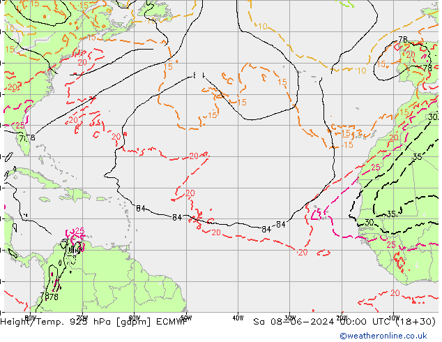 Height/Temp. 925 hPa ECMWF so. 08.06.2024 00 UTC