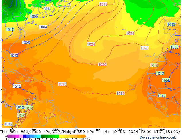 Thck 850-1000 hPa ECMWF lun 10.06.2024 12 UTC