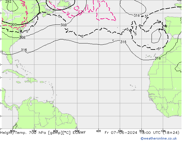 Height/Temp. 700 hPa ECMWF Fr 07.06.2024 18 UTC