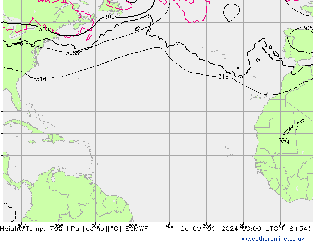 Yükseklik/Sıc. 700 hPa ECMWF Paz 09.06.2024 00 UTC