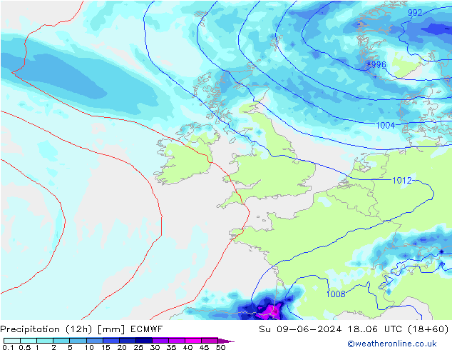 Precipitazione (12h) ECMWF dom 09.06.2024 06 UTC