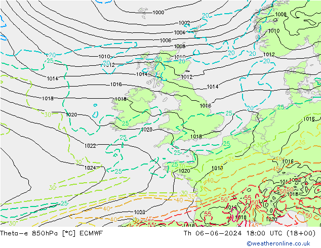 Theta-e 850hPa ECMWF Th 06.06.2024 18 UTC