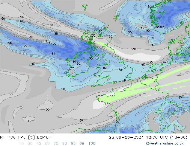 RH 700 hPa ECMWF Dom 09.06.2024 12 UTC