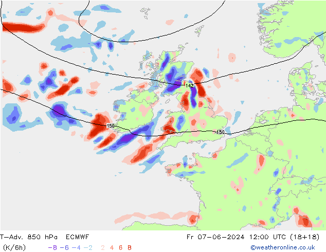 T-Adv. 850 hPa ECMWF ven 07.06.2024 12 UTC