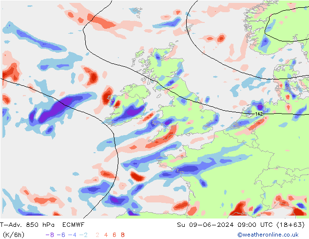 T-Adv. 850 hPa ECMWF  09.06.2024 09 UTC