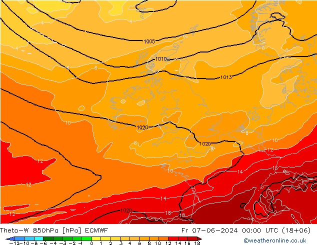 Theta-W 850hPa ECMWF  07.06.2024 00 UTC