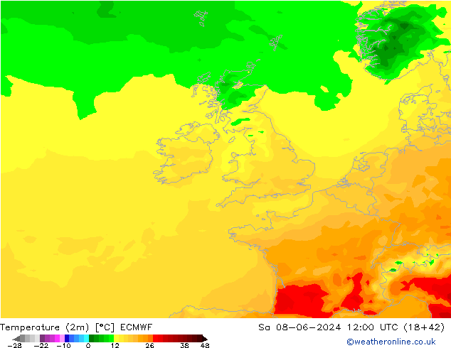 Temperatura (2m) ECMWF Sáb 08.06.2024 12 UTC