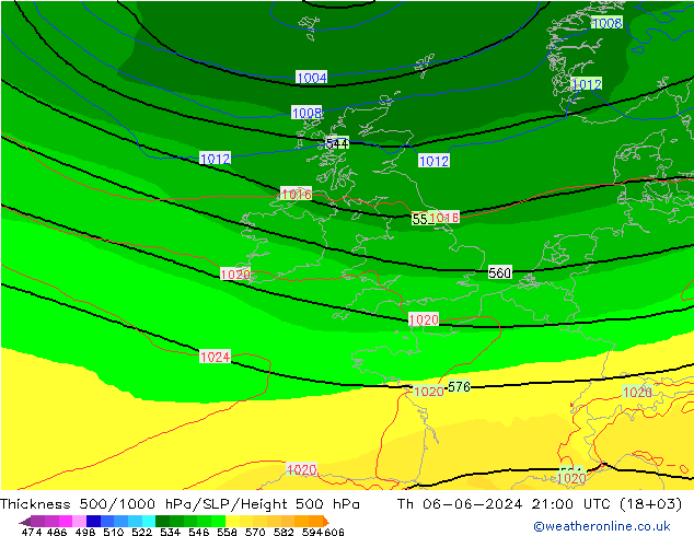 500-1000 hPa Kalınlığı ECMWF Per 06.06.2024 21 UTC