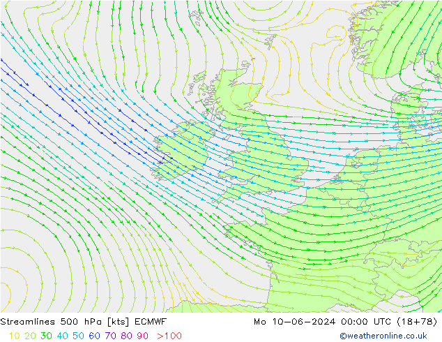 Ligne de courant 500 hPa ECMWF lun 10.06.2024 00 UTC