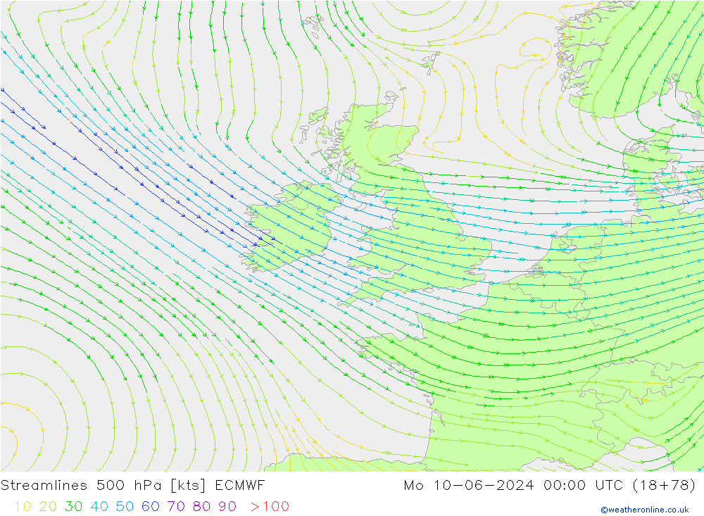 Ligne de courant 500 hPa ECMWF lun 10.06.2024 00 UTC