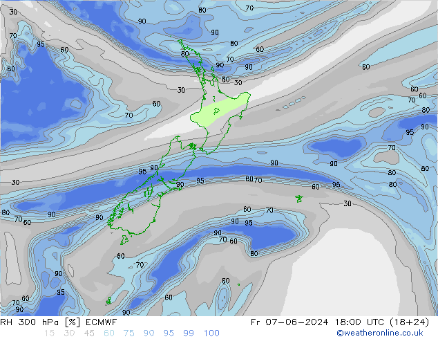 Humedad rel. 300hPa ECMWF vie 07.06.2024 18 UTC