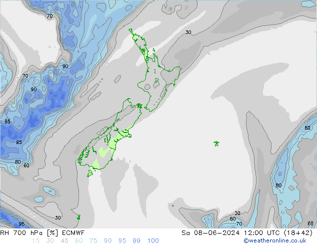 RH 700 hPa ECMWF Sáb 08.06.2024 12 UTC