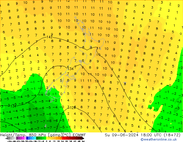 Z500/Rain (+SLP)/Z850 ECMWF Su 09.06.2024 18 UTC