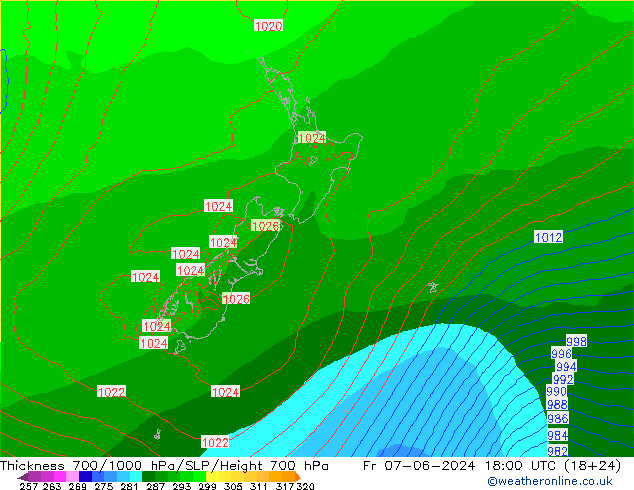 Thck 700-1000 hPa ECMWF Fr 07.06.2024 18 UTC