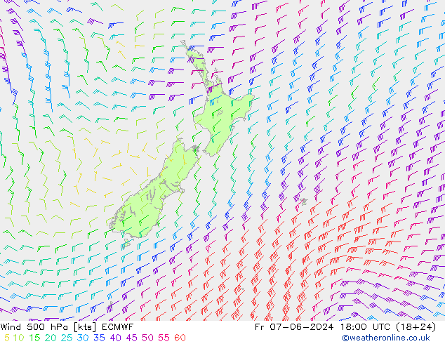 Viento 500 hPa ECMWF vie 07.06.2024 18 UTC