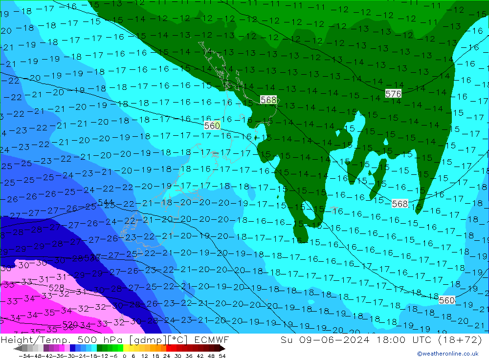 Z500/Rain (+SLP)/Z850 ECMWF Su 09.06.2024 18 UTC