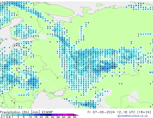 Prec 6h/Wind 10m/950 ECMWF Fr 07.06.2024 18 UTC