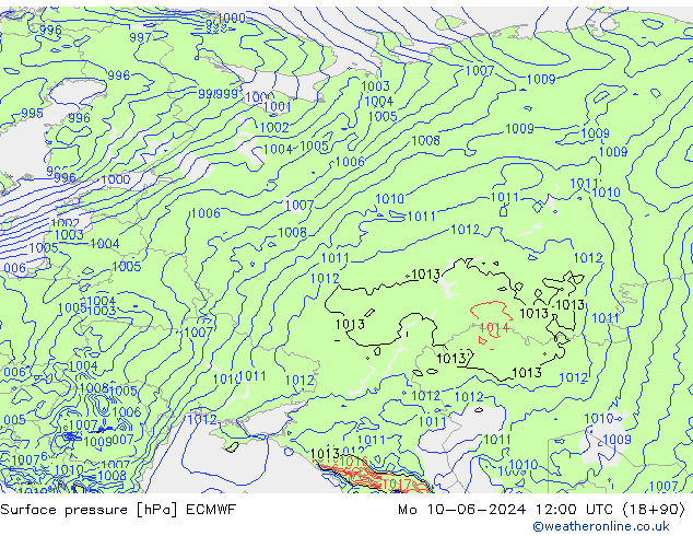 Presión superficial ECMWF lun 10.06.2024 12 UTC