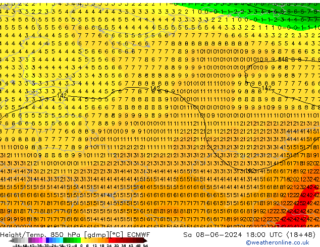 Z500/Rain (+SLP)/Z850 ECMWF Sáb 08.06.2024 18 UTC