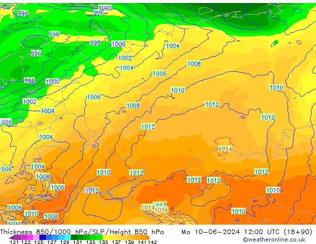 Thck 850-1000 hPa ECMWF Mo 10.06.2024 12 UTC